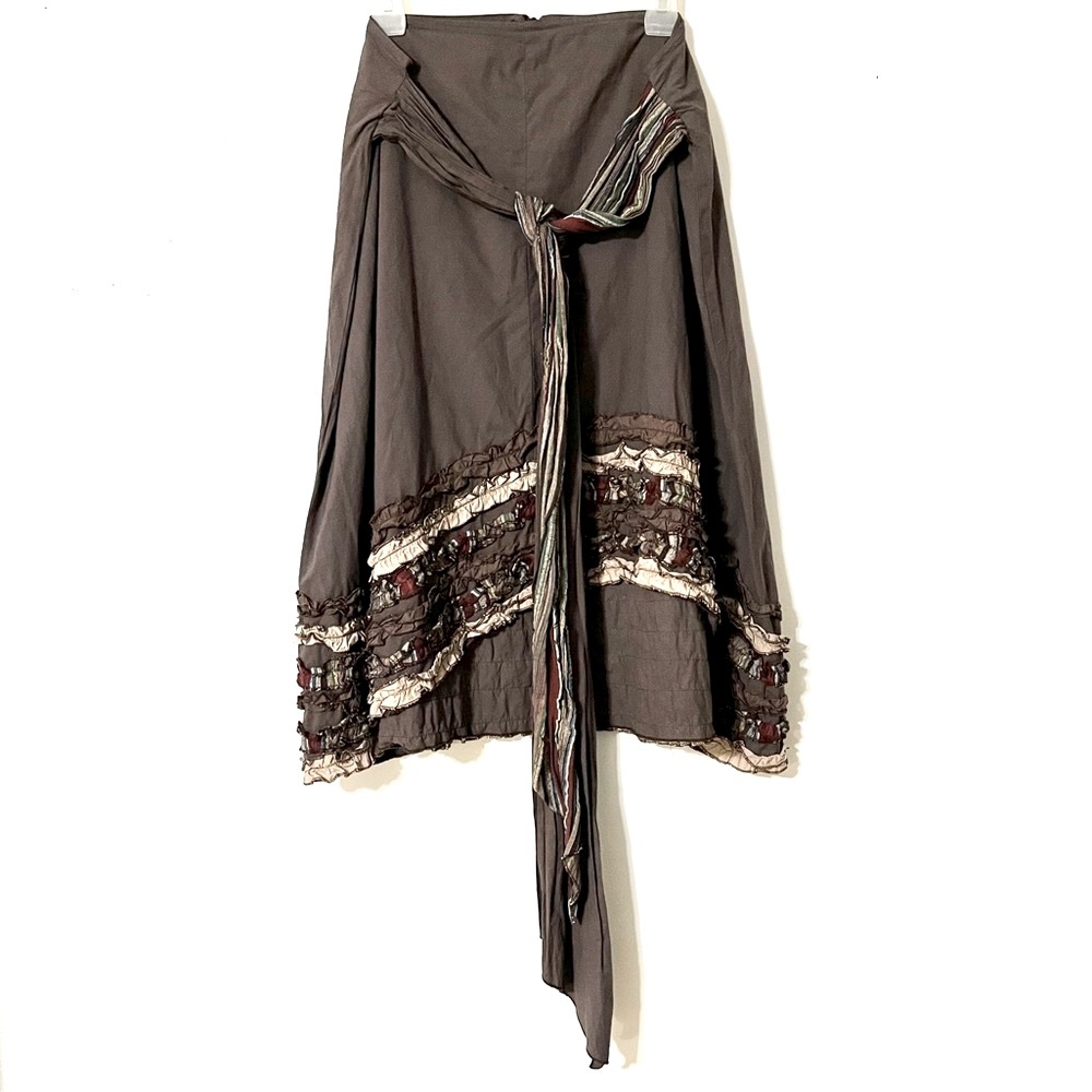 Avatar Nepal Cotton Boho High Low Ruffle Accent Skirt with Attached Belt Size M